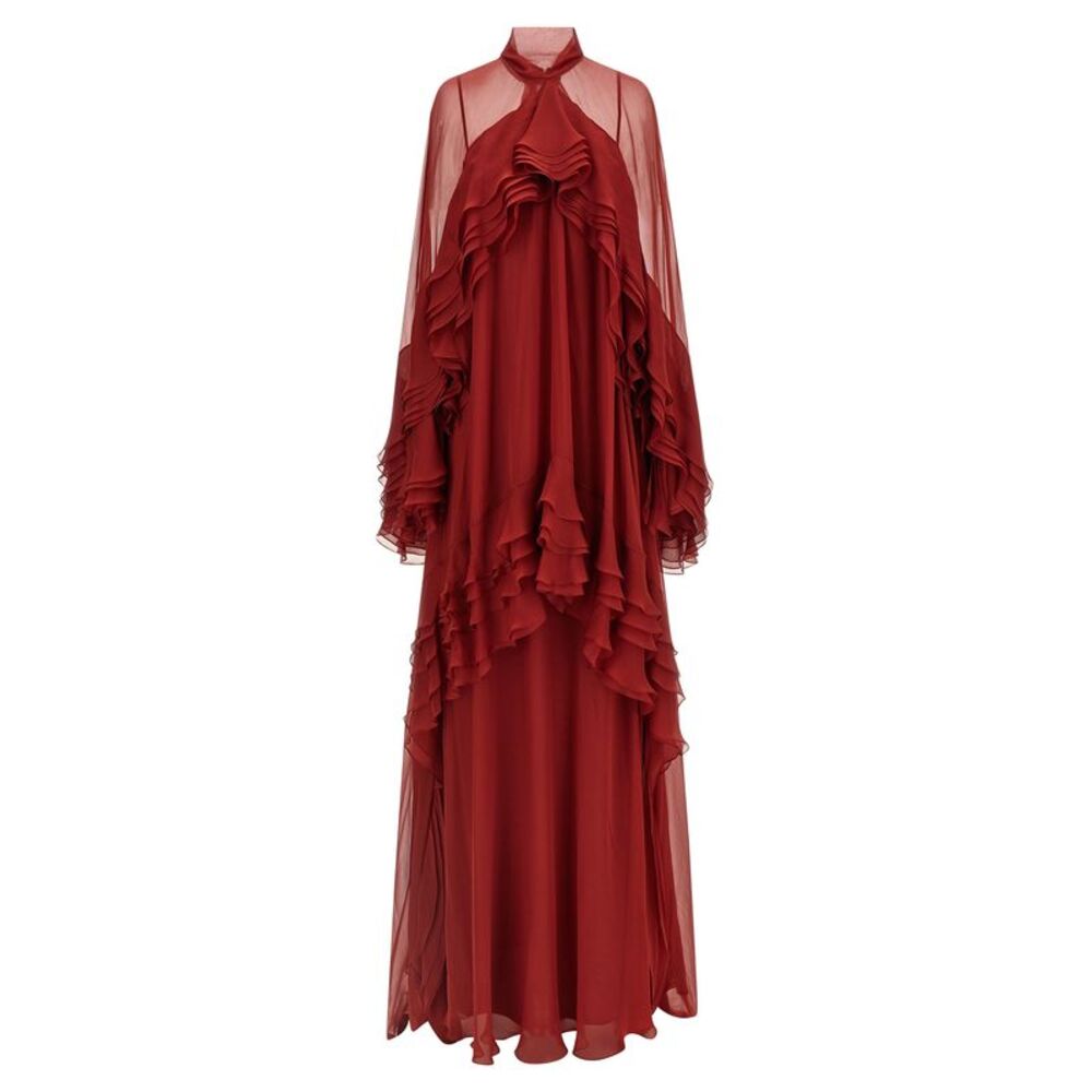 Alberta Ferretti Bordeaux Silk Long Women's Dress
